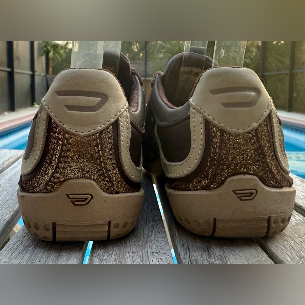 Diesel Motion W Sneakers Leather Brown Gold Metallic Women’s 7 - Picture 7 of 9